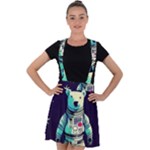 Bear Astronaut Futuristic Velvet Suspender Skater Skirt