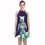 Bear Astronaut Futuristic Velvet Halter Neckline Dress 