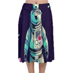 Bear Astronaut Futuristic Velvet Flared Midi Skirt