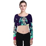 Bear Astronaut Futuristic Velvet Long Sleeve Crop Top