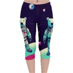 Bear Astronaut Futuristic Velvet Capri Leggings 