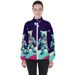 Bear Astronaut Futuristic Women s High Neck Windbreaker