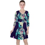 Bear Astronaut Futuristic Quarter Sleeve Ruffle Waist Dress