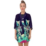 Bear Astronaut Futuristic Half Sleeve Chiffon Kimono