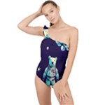 Bear Astronaut Futuristic Frilly One Shoulder Swimsuit