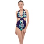 Bear Astronaut Futuristic Halter Front Plunge Swimsuit