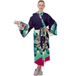 Bear Astronaut Futuristic Maxi Velvet Kimono