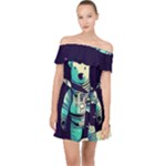 Bear Astronaut Futuristic Off Shoulder Chiffon Dress