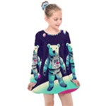 Bear Astronaut Futuristic Kids  Long Sleeve Dress