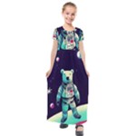 Bear Astronaut Futuristic Kids  Short Sleeve Maxi Dress
