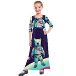 Bear Astronaut Futuristic Kids  Quarter Sleeve Maxi Dress
