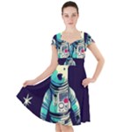 Bear Astronaut Futuristic Cap Sleeve Midi Dress