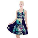 Bear Astronaut Futuristic Halter Party Swing Dress 