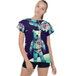 Bear Astronaut Futuristic Ruffle Collar Chiffon Blouse