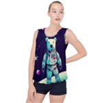 Bear Astronaut Futuristic Bubble Hem Chiffon Tank Top