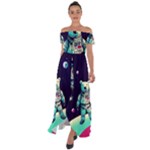 Bear Astronaut Futuristic Off Shoulder Open Front Chiffon Dress