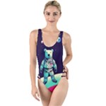 Bear Astronaut Futuristic High Leg Strappy Swimsuit