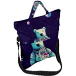 Bear Astronaut Futuristic Fold Over Handle Tote Bag