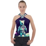 Bear Astronaut Futuristic Cross Neck Velour Top