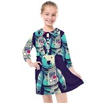 Bear Astronaut Futuristic Kids  Quarter Sleeve Shirt Dress