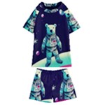 Bear Astronaut Futuristic Kids  Swim T-Shirt and Shorts Set