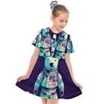 Bear Astronaut Futuristic Kids  Short Sleeve Shirt Dress
