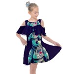Bear Astronaut Futuristic Kids  Shoulder Cutout Chiffon Dress