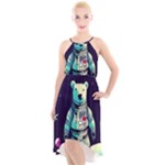 Bear Astronaut Futuristic High-Low Halter Chiffon Dress 