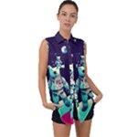 Bear Astronaut Futuristic Sleeveless Chiffon Button Shirt