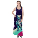 Bear Astronaut Futuristic Sleeveless Velour Maxi Dress