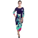 Bear Astronaut Futuristic Quarter Sleeve Midi Velour Bodycon Dress