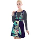 Bear Astronaut Futuristic Plunge Pinafore Velour Dress