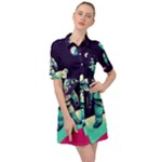 Bear Astronaut Futuristic Belted Shirt Dress
