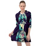 Bear Astronaut Futuristic Mini Skater Shirt Dress
