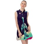 Bear Astronaut Futuristic Sleeveless Shirt Dress