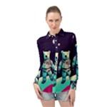 Bear Astronaut Futuristic Long Sleeve Chiffon Shirt