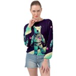 Bear Astronaut Futuristic Banded Bottom Chiffon Top