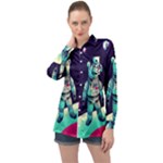 Bear Astronaut Futuristic Long Sleeve Satin Shirt