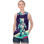 Bear Astronaut Futuristic High Neck Satin Top