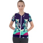 Bear Astronaut Futuristic Short Sleeve Zip Up Jacket