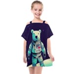 Bear Astronaut Futuristic Kids  One Piece Chiffon Dress