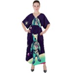 Bear Astronaut Futuristic V-Neck Boho Style Maxi Dress