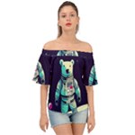 Bear Astronaut Futuristic Off Shoulder Short Sleeve Top