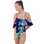 Bear Astronaut Futuristic Drape Piece Swimsuit