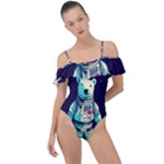 Bear Astronaut Futuristic Frill Detail One Piece Swimsuit