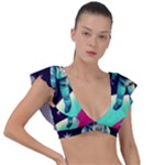 Bear Astronaut Futuristic Plunge Frill Sleeve Bikini Top