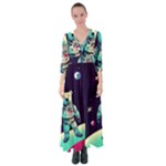 Bear Astronaut Futuristic Button Up Maxi Dress