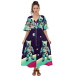 Bear Astronaut Futuristic Kimono Sleeve Boho Dress