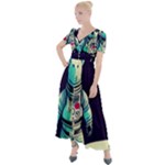 Bear Astronaut Futuristic Button Up Short Sleeve Maxi Dress