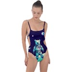Bear Astronaut Futuristic Tie Strap One Piece Swimsuit